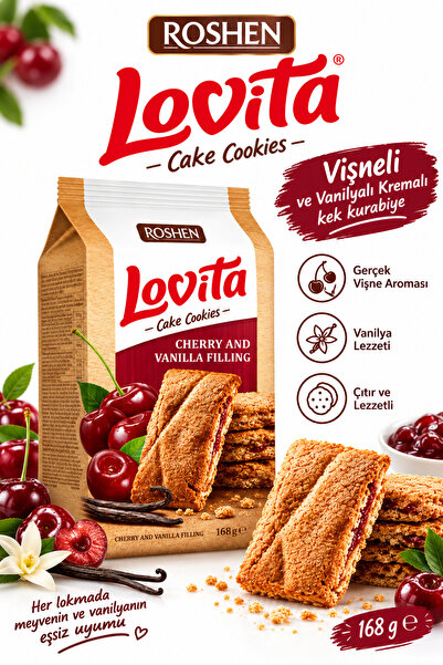 Roshen Lovita Vişne ve Vanilya Dolgulu Kurabiye Bisküvi
