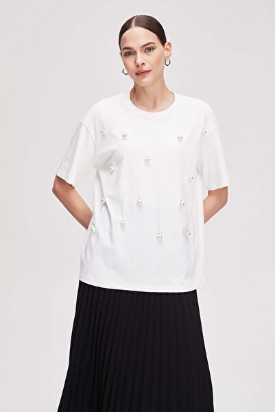 Livia Women's Embroidered Pearl-Detail Half-Sleeve Top