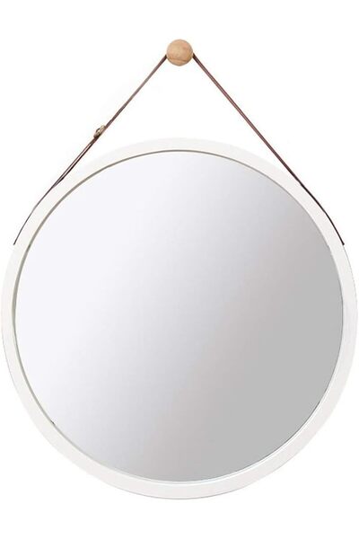 GENERAL Wall Round Mirror with Adjustable Faux Leather Hanging Strap|Bamboo F...