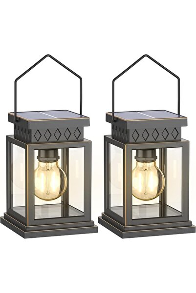 GENERAL 2 Pack Farmhouse Solar Lanterns ,Glass Solar Lights Bulb ,Outdoor Wat...