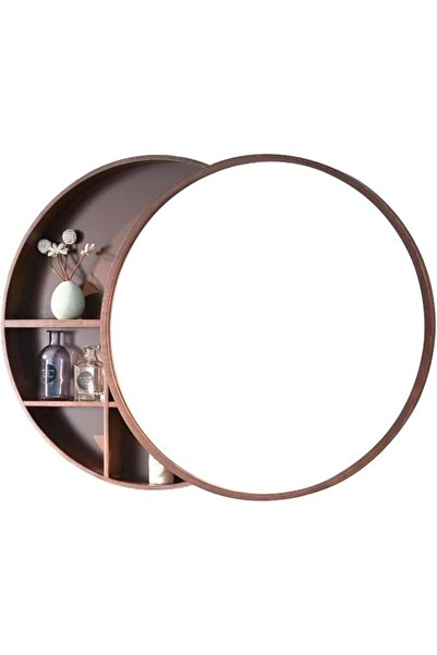 Generic Wall-Mounted Round Mirror Cabinet Space-Saving Wooden with Hidden She...