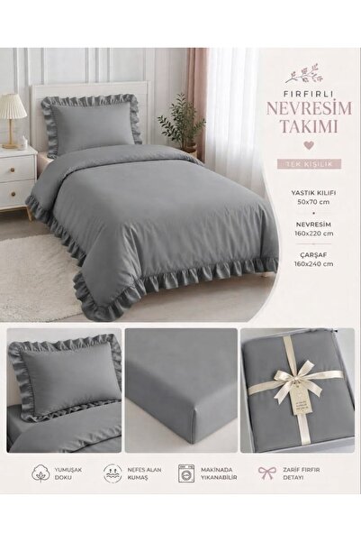 Keçeli parti hayalleri Bedding Set Single 100% Cotton Ruffle Pink