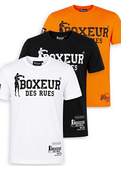 Boxeur Des Rues Pachet de 3 tricouri bărbătești slim-fit: Alb/Negru + Negru/Alb + Portocaliu/Negru