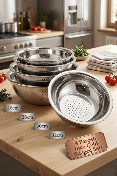 ALBETTO 4-Piece Colander Set Stainless Fine Steel 26/28/30/32cm
