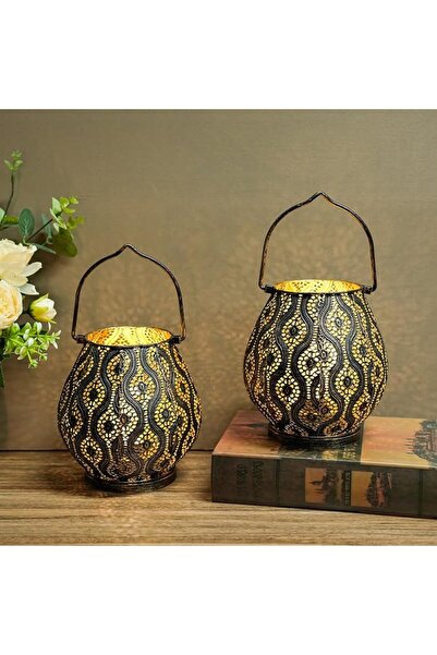 TRIROCKS Set of 2 Moroccan Decorative Metal Table Lamps, 26cm Tall Battery Op...