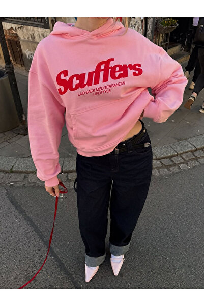 HAI COLLECTİON Kadın Yazı Baskılı 3 İplik Oversize Hoodie – Kapüşonlu Kanguru...