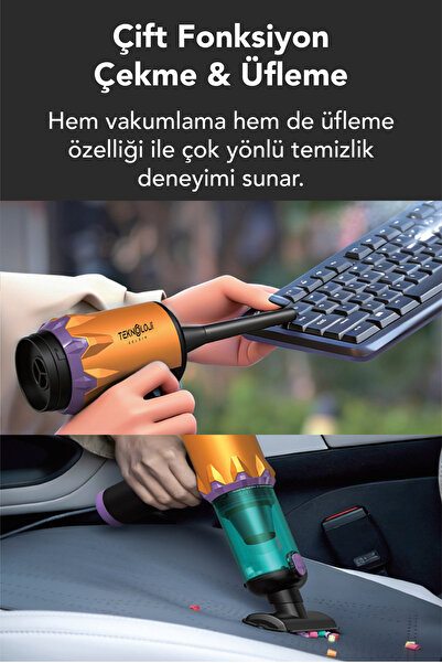 Teknoloji Gelsin MATT MCV22 Şarjlı Araç Süpürgesi Mor 22.000Pa Güçlü Vakumlu Mini El Süpürgesi Type-C Şarjlı 220M