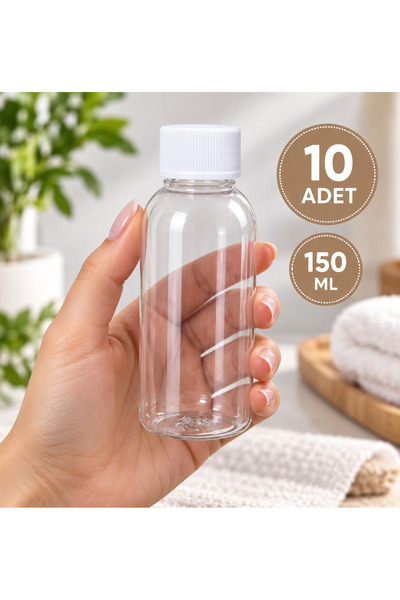 makrobay 150 ml Şeffaf PET Boş Şişe Beyaz Düz Kapaklı Oval 10 Adet