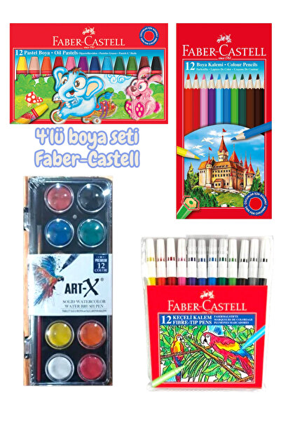 Faber Castell 4'lü boya seti Faber-Castell boya seti kuru boya sulu boya past...