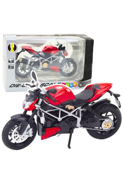 LEAN Motocicletă sport, metal, lumini, sunete, elemente argintii, roșu, 1:12
