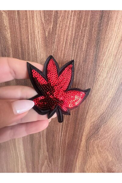 Gönülden Tasarım 9X7 cm Iron-On Sequined Red Leaf Badge