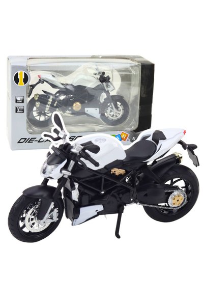 LEAN Motocicletă sport, metalică, cu lumini și sunete, albă, 1:12