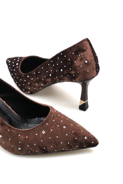 Riccon Vela Viven Women's Pointed Toe Heeled Shoes 0012227 Brown Velvet