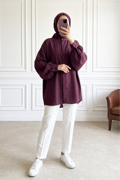 MODAQU Oval Kesim Oversize Standart Tunik - Mürdüm