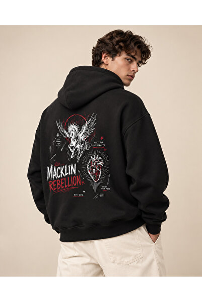 macklin Unisex Women's and Men's Rebellion Design Text Printed Oversize 3 Thr...