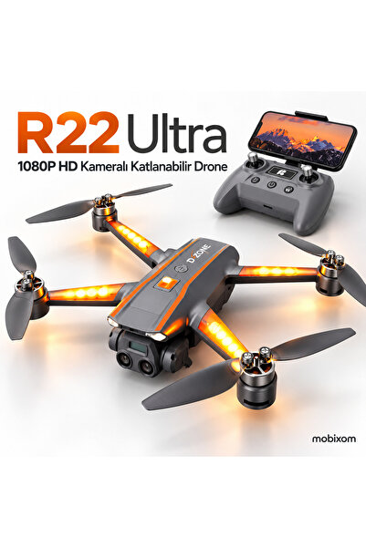 mobixom R22 Ultra Katlanabilir Drone 1080P HD Çift Kamera Fırçasız Motor Opti...