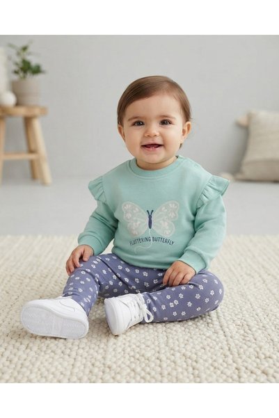 Ege Bebek Baby Girl Butterfly and Flower Printed Seasonal 6-9-12-18-24 Months...