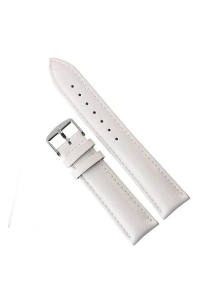 OEM White Leather Watch Strap 18 mm Size White Color Classic Silver Buckle