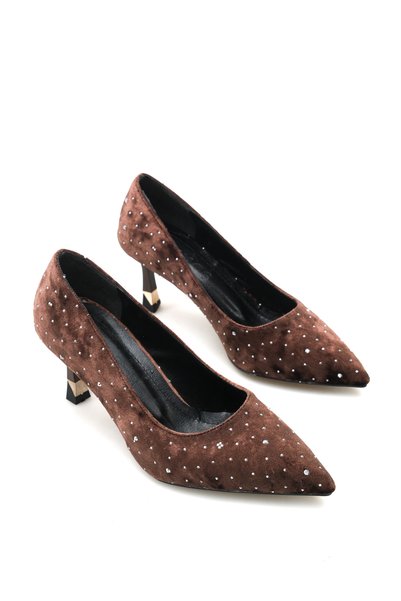 Riccon Vela Viven Women's Pointed Toe Heeled Shoes 0012227 Brown Velvet