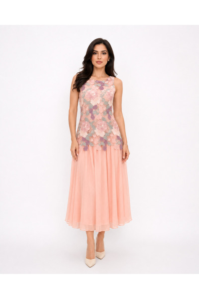 Livia Women's Midi Floral Lace Embroidered Dress