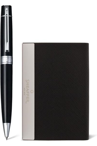 Sheaffer Gift Set 300 9312 Glossy Black Ballpoint Pen with Chrome Trim and Bu...