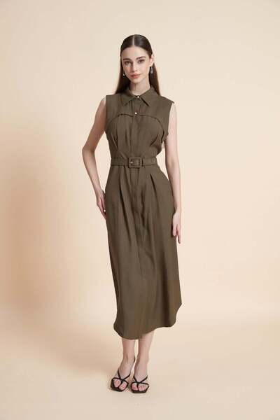 Yola Satin Sleeveless Shirt with Belt