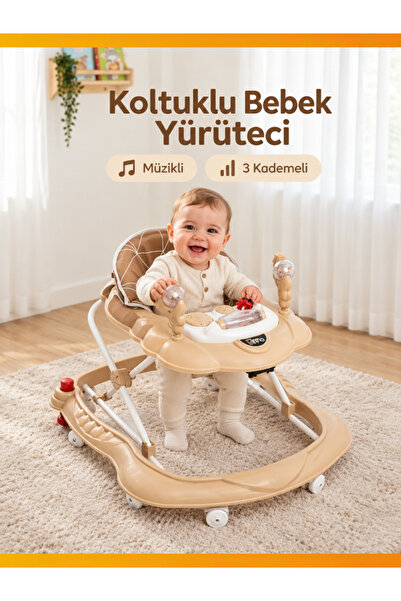 modabebekler Müzikli 3 Kademeli Koltuklu Bebek Yürüteci Oyuncaklı Oyun Panell...