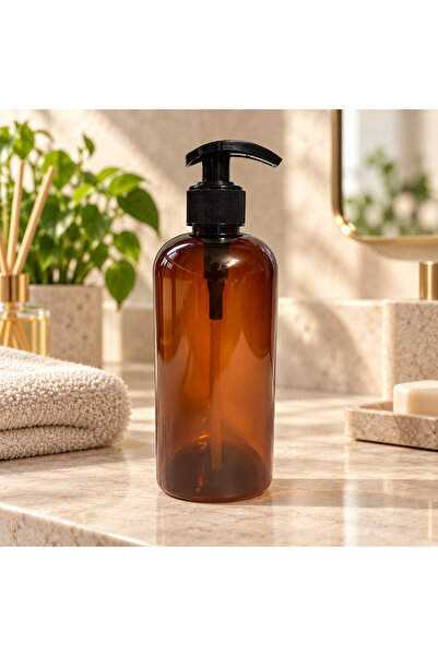 makrobay 500 ml Amber PET Pompalı Boş Şişe Siyah Losyon Pompası Sabun Şampuan Şişesi