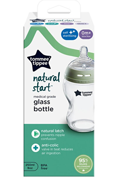 tommee tippee Natural Start Anti-Colic Glass Baby Bottle Slow Flow 0m+ 250Ml