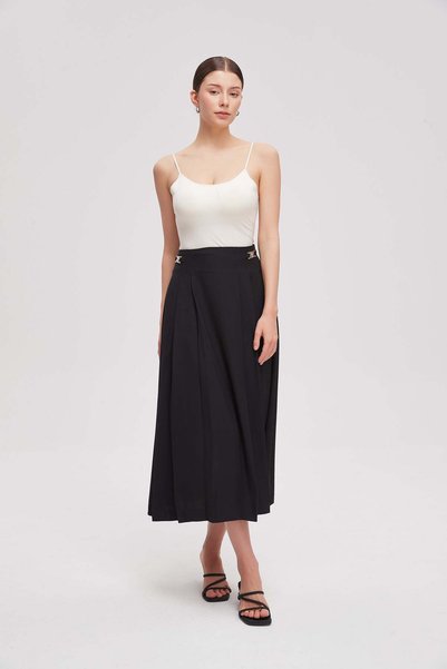 Livia Women's Midi Pleated Belted Skirt