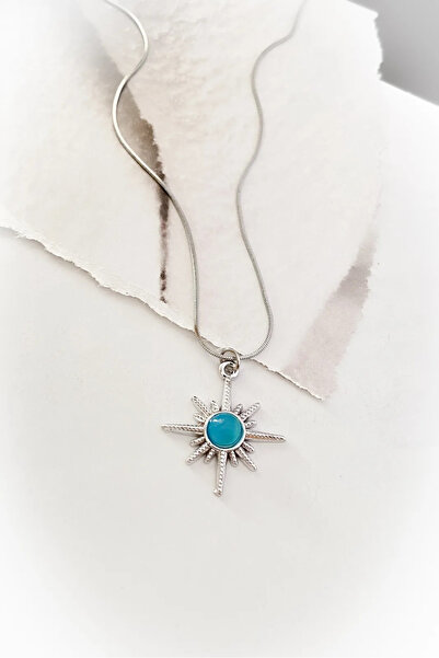 roshel Blue Steel Necklace with Sun Figure