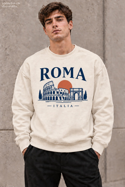 caddekombin سويت شيرت رجالي من Roma Italia بياقة دائرية وطباعة مكتوبة، مناسب ...