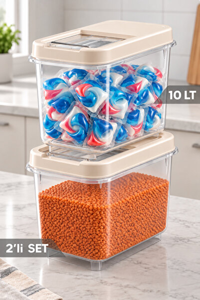 Soft Chef 2'li Multibox 10 Litre Sürgülü Kapaklı Erzak Saklama Kabı,Un Bakliy...