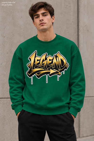 caddekombin Men's Yellow Black Graffiti Lettering Legend Printed Crew Neck Ca...