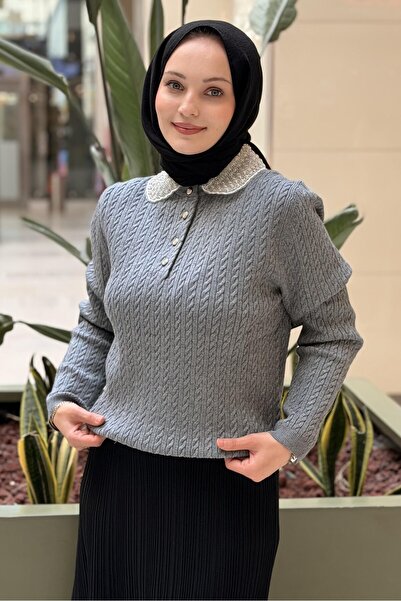Ghisa تونيك تريكو منقوش بتطريز لؤلؤي على ياقة القميص