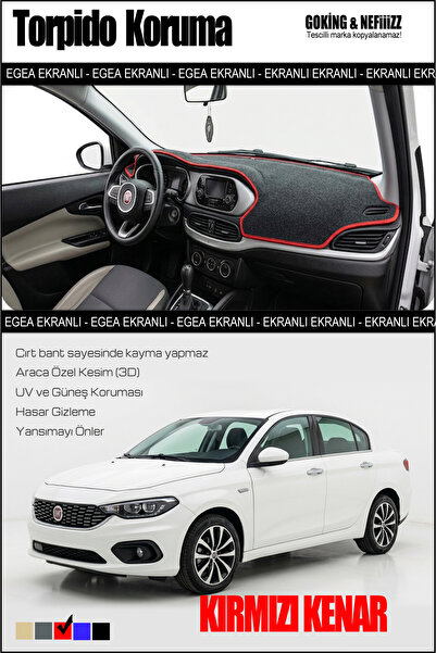 Fiat Egea Easy Torpido Koruma Halısı Egea Sedan Kasa EKRANSIZ Modellere Tam Uyumlu KIRMIZI Kenar