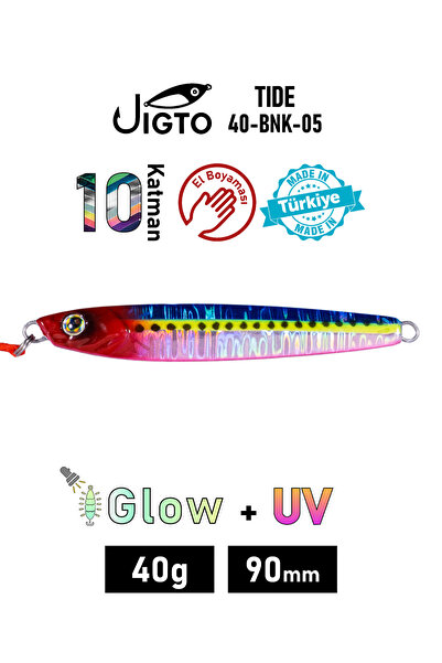 JIGTO Jig, Zoka, Suni Yem, Glow UV Metal Jig, 40Gr 9cm Tide 40 Kırmızı, Laciv...