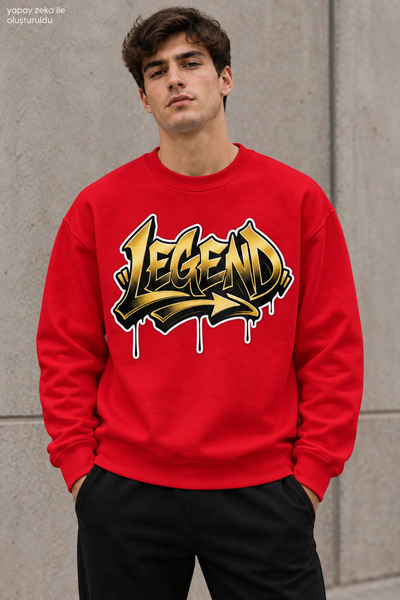 caddekombin Men's Yellow Black Graffiti Lettering Legend Printed Crew Neck Ca...