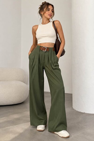 bb butik basic Γυναικείο παντελόνι Palazzo με ψηλή μέση και λεπτομέρεια με πι...