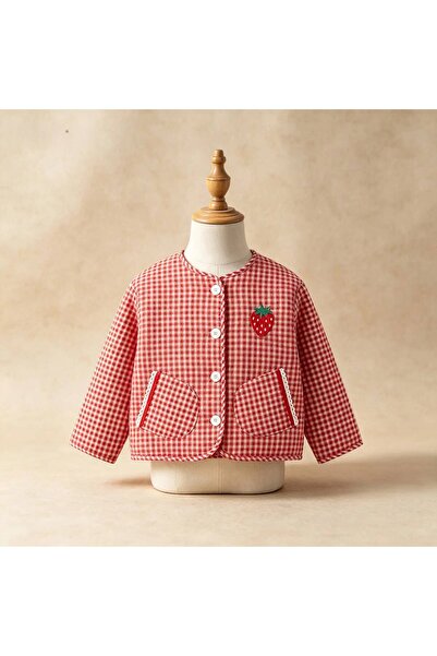 Little Mom's Store Kız Çocuk Çilek Nakışlı Kapitone Ceket