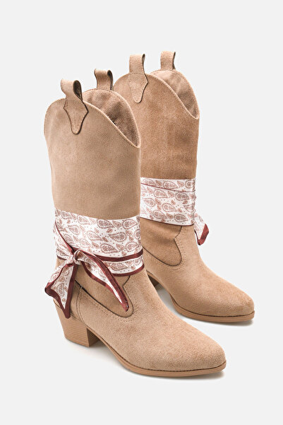 Liza Shoes حذاء كاوبوي نسائي قصير الكعب مع وشاح A030-K899