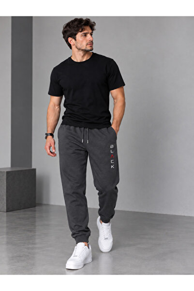 TREND ALİSSE Men's Sweatpants - Black Printed Comfortable Sports Sweatpants w...