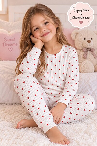 mışıl mışıl kids Girl's Heart Patterned Long Sleeve Pajama Set