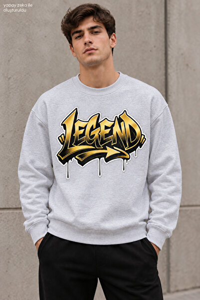 caddekombin Men's Yellow Black Graffiti Lettering Legend Printed Crew Neck Ca...