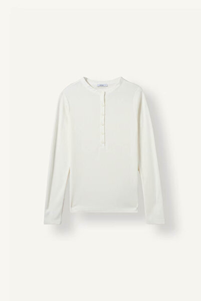 DeFacto Fitilli Basic Ekru Kadın Uzun Kollu T-shirt I5711AX/ER105