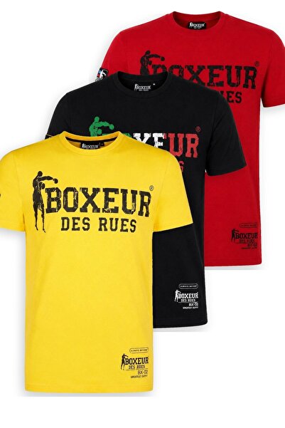 Boxeur Des Rues Pachet de 3 tricouri bărbătești slim-fit: Galben/Negru + Negr...
