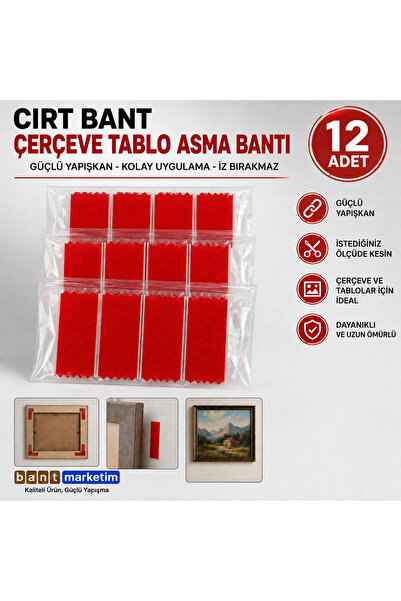BantMarketim 12 Adet Cırt Bant Çerçeve Tablo Asma Bandı – Kendinden Yapışkanl...