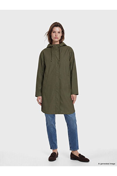 LC Waikiki معطف واق من المطر للنساء من TexX Store Quality LCW Modest باللون الكاكي مع غطاء للرأس