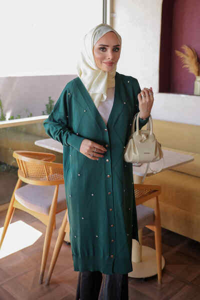 İmajButik Emerald Green Stone Cold Yarn Knitwear Cardigan