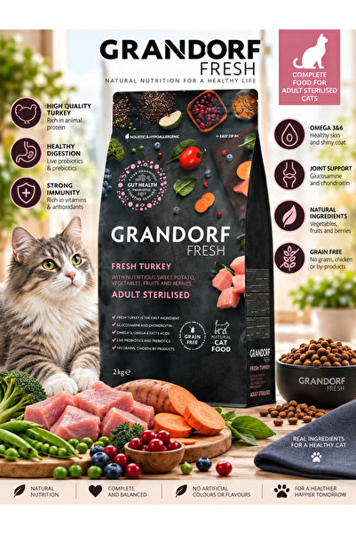 Grandorf Grandorf Fresh Dry Food for Sterilized Adult Cats with Turkey – Grai...